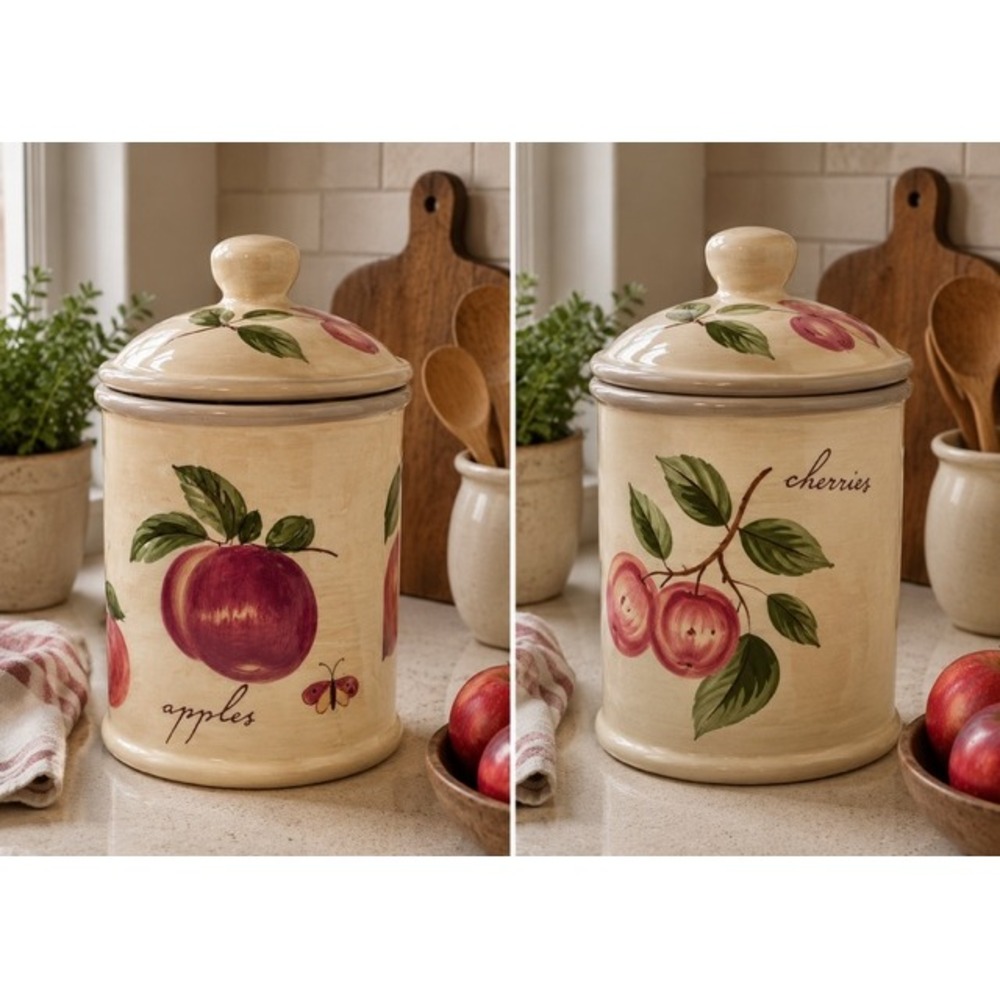 Pier 1 Provence Handpainted Earthenware Fruit Canister Jar with Lid Cream Multi